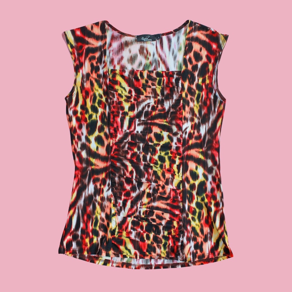 y2k Black/Red Fire Cheetah Print Ruched Tank Top